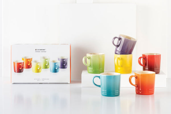Stoneware Rainbow Set of 6 Cappuccino Mugs